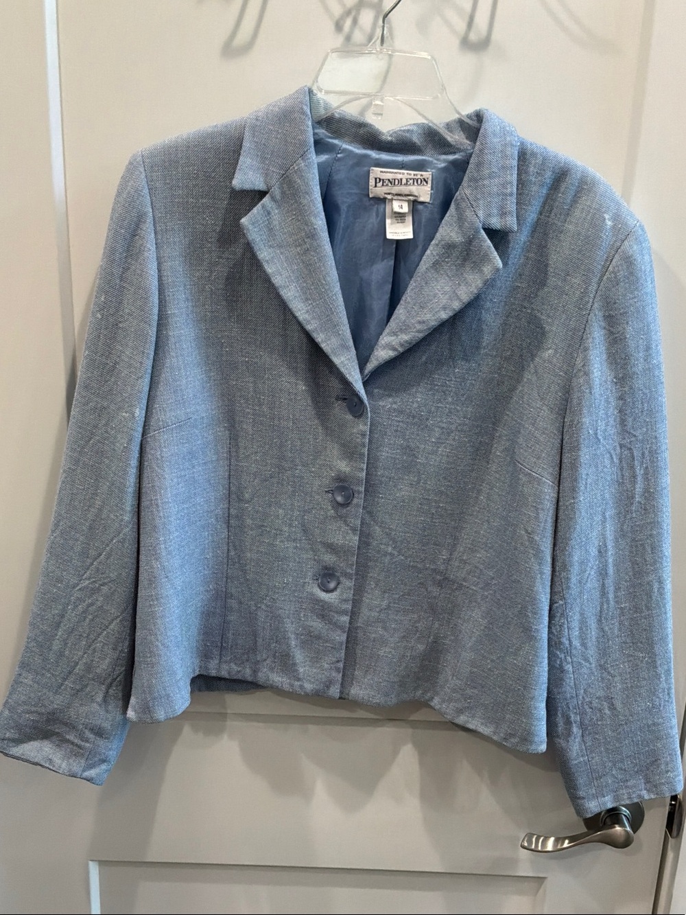 Pendleton 14 Light Blue Women's Tailored Button Jacket Rayon Wool Vintage OR